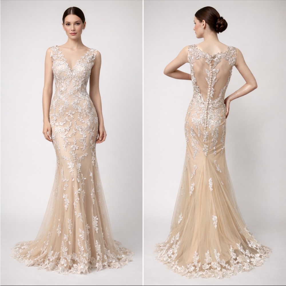 Ivonne D exclusively for Mon Cheri embroidery sleevelessV-neck wedding dress